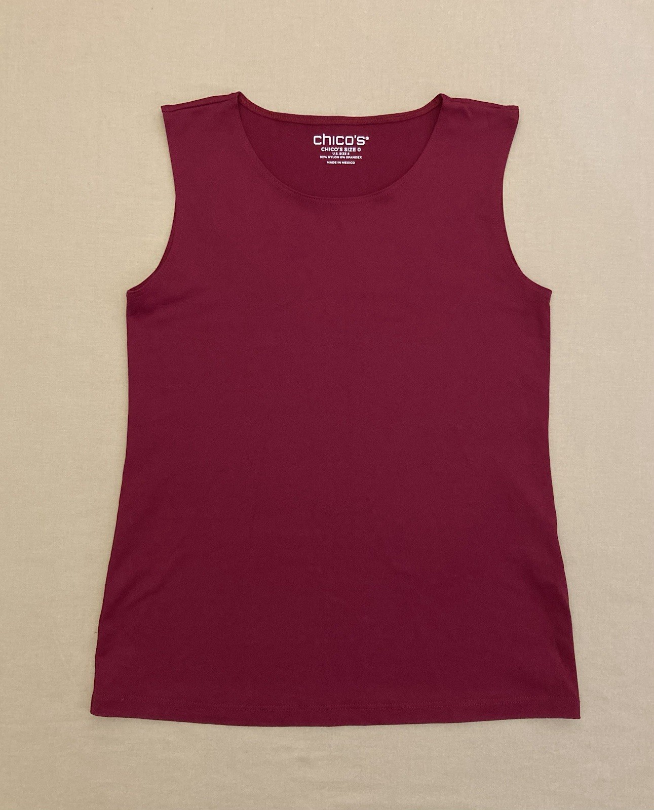 Chico’s Women’s Small – 0 Burgandy Top Basic Stretchy Capsule Slinky Shirt