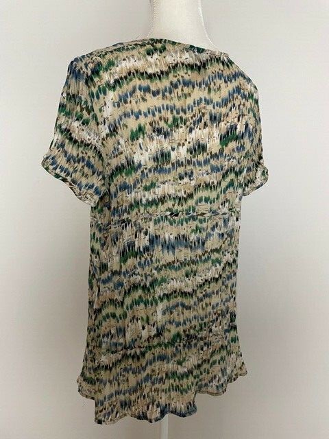 Sunny Taylor Petite Women Button Down Blouse Size PXL Tie V Neck Crinkle Pleated