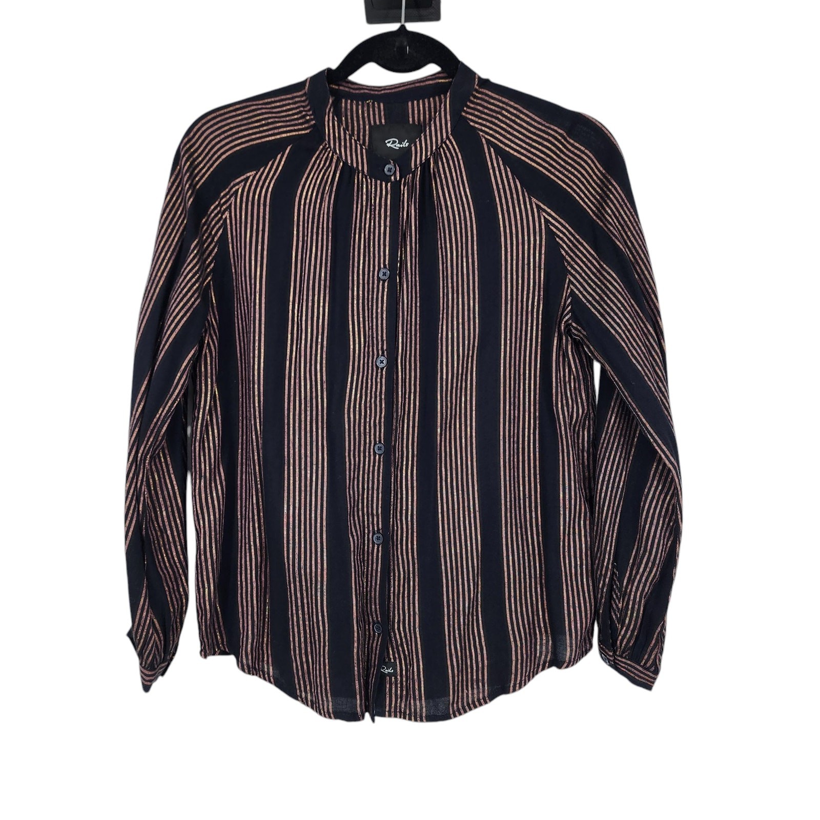 Rails Women’s Edith Metallic Button Front Striped Blouse in Midas Stripe Size XS