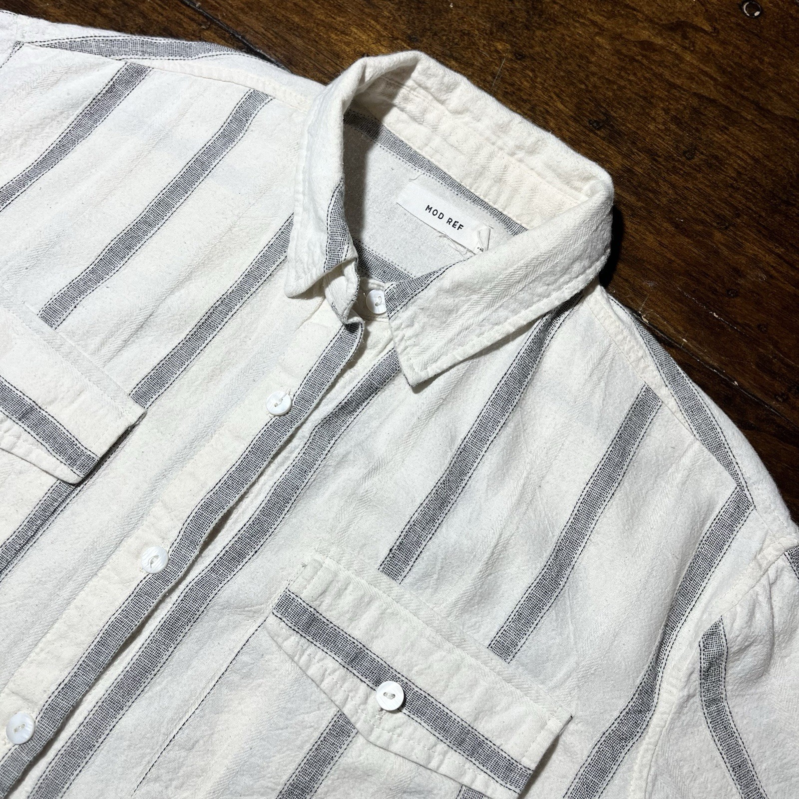 MOD REF Striped Button Down Shirt Womens S Oversized 100% Cotton White Gray