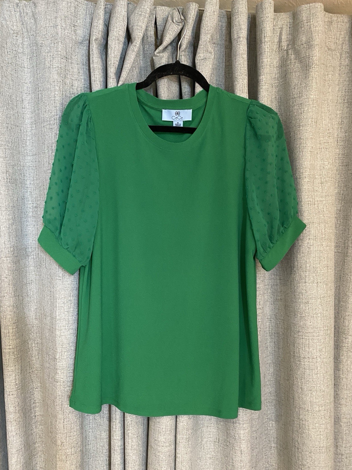 CeCe Women’s Green Blouse Sheer Sleeves Size M