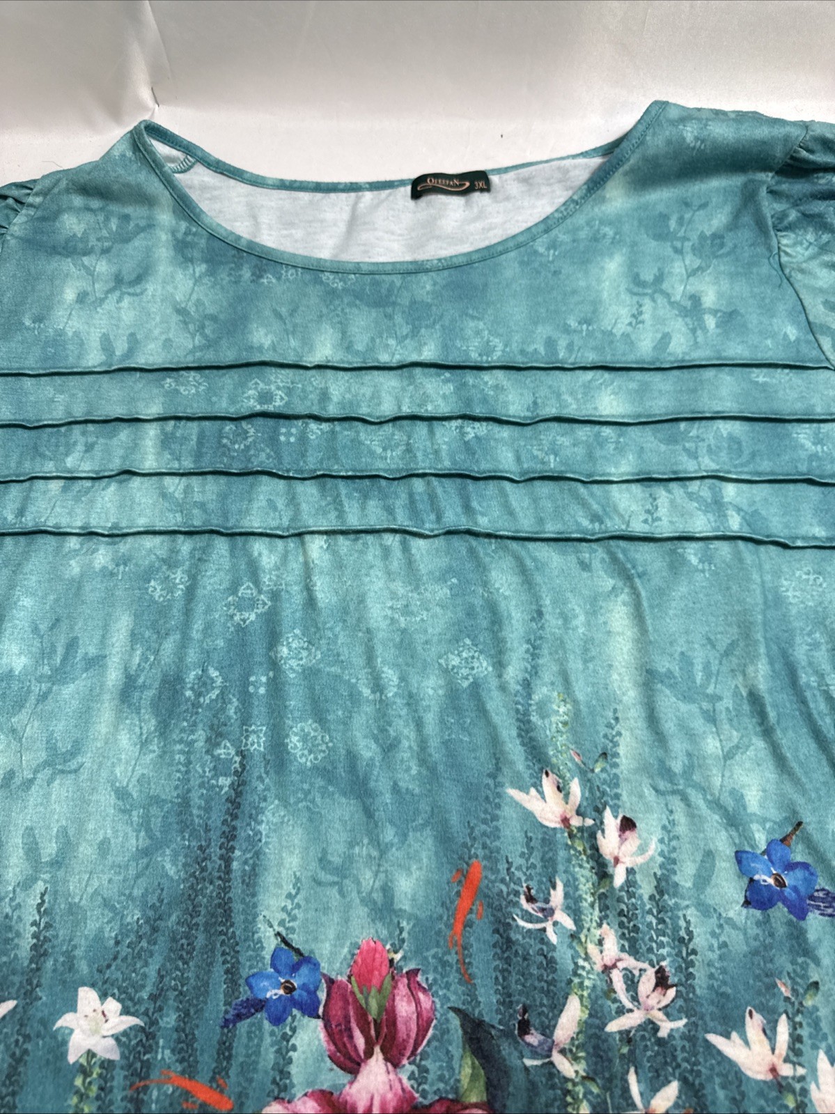 Ofeefan Floral Print T-Shirt Womens 3XL Blouse Top Blue