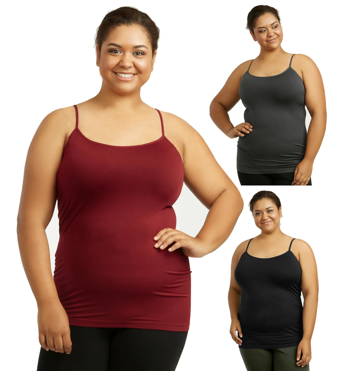 Sofra Women’s Plus Size Plain Camisole Tank Top with Adjustable Straps