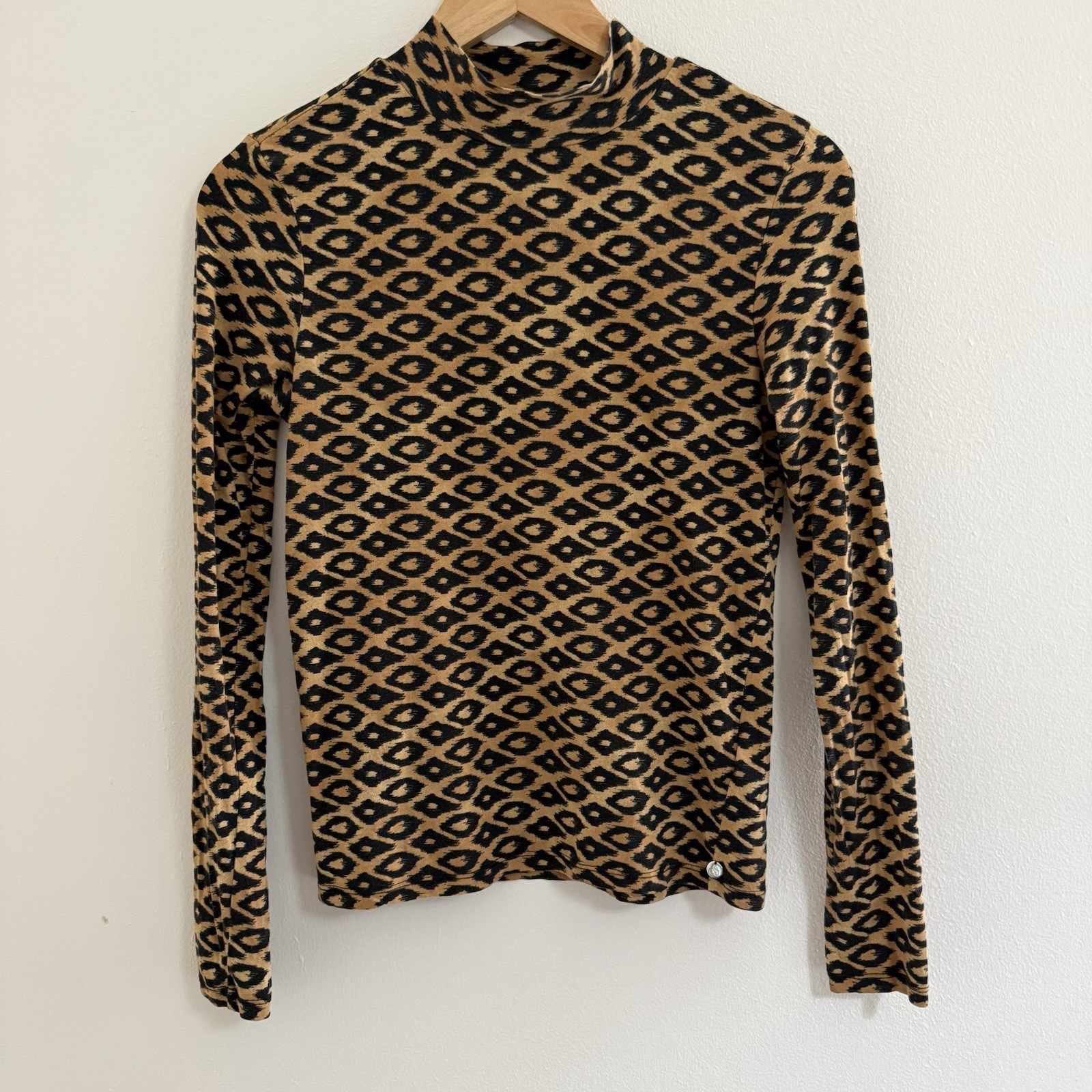 Scotch & Soda Amsterdam Womens Small Leopard Print Mock Neck Top Long Sleeve