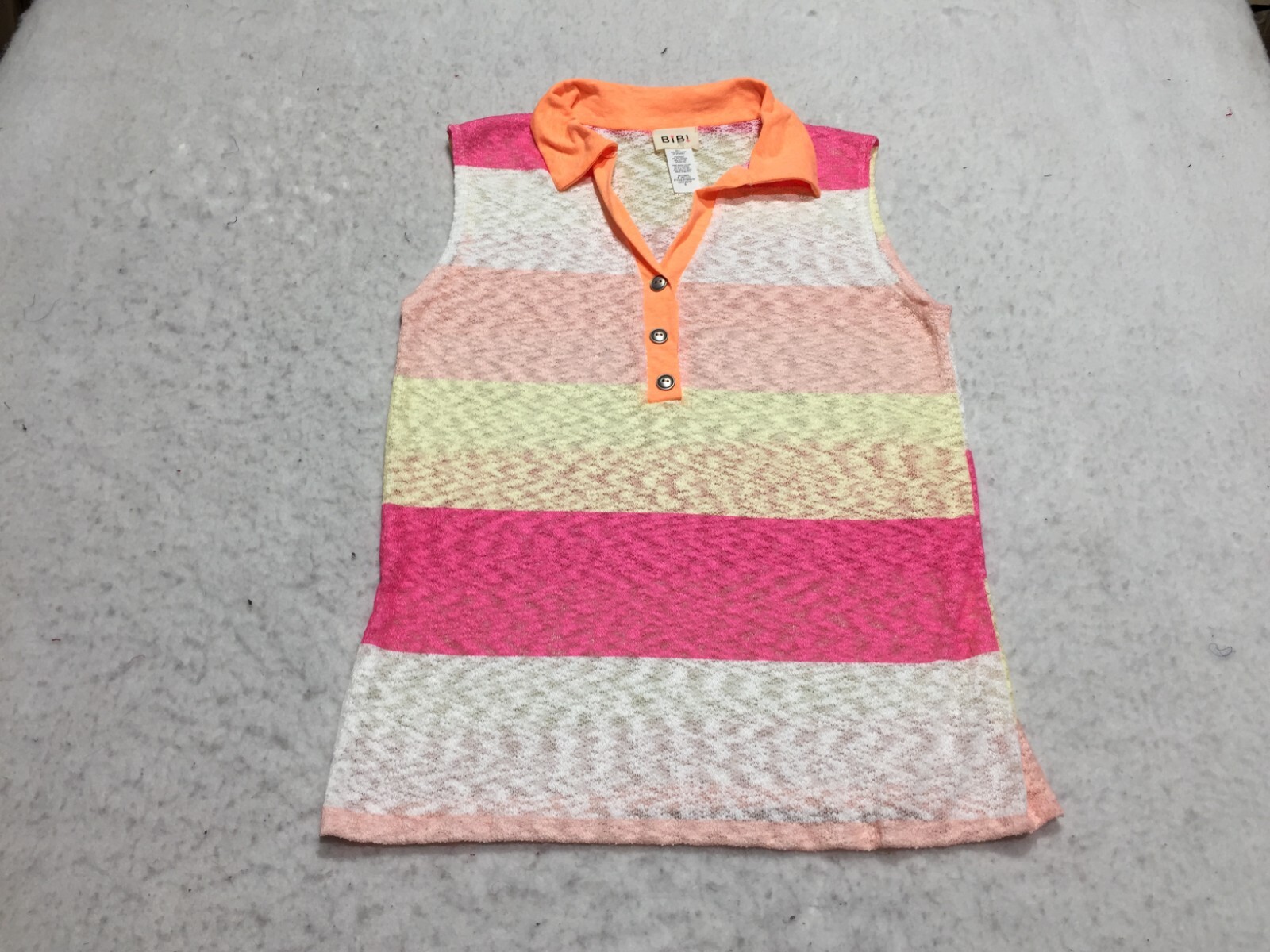 NWOT Bibi Tank Top Womens S White Pink Yellow Striped Collared Neck Buttons