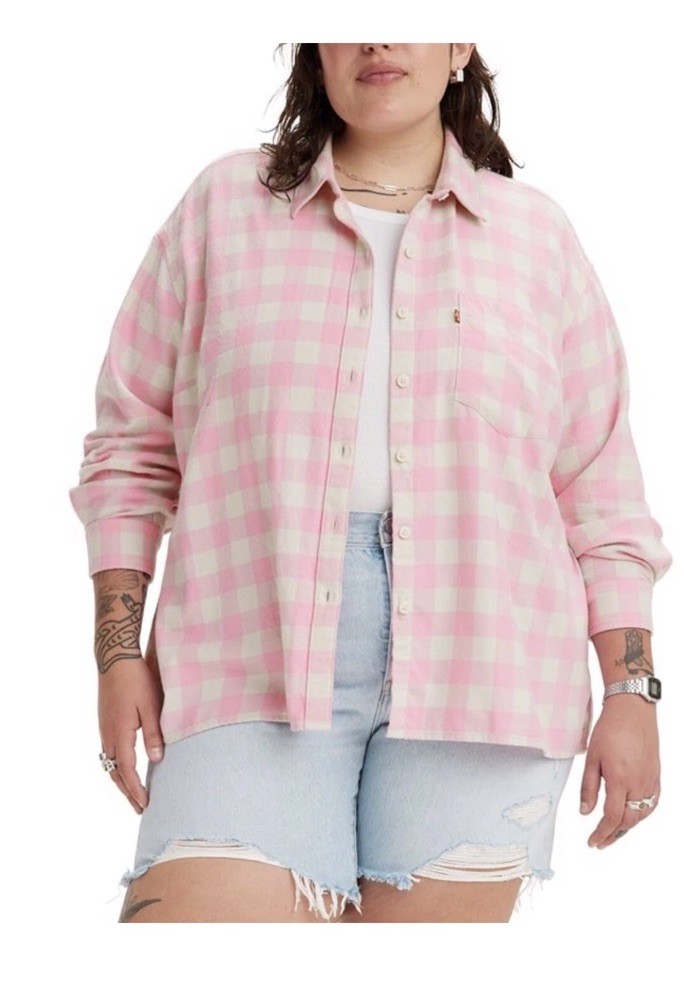 Levi’s Women’s Size 4X Pink Multicolor 100% Cotton Check Davy Flannel Shirt NWT