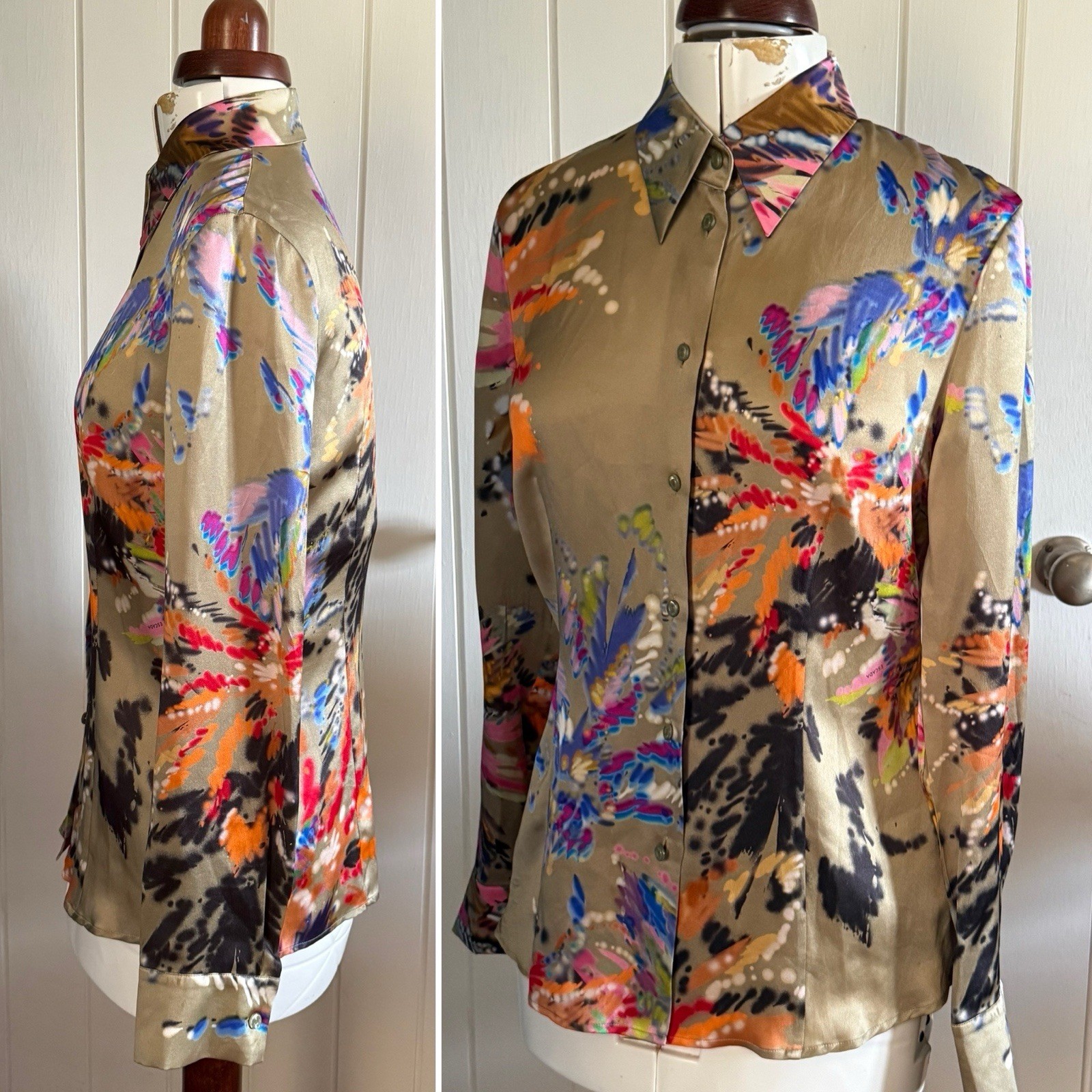 Escada 100% silk multi coloured shirt blouse – Size 38 UK 10 / 12