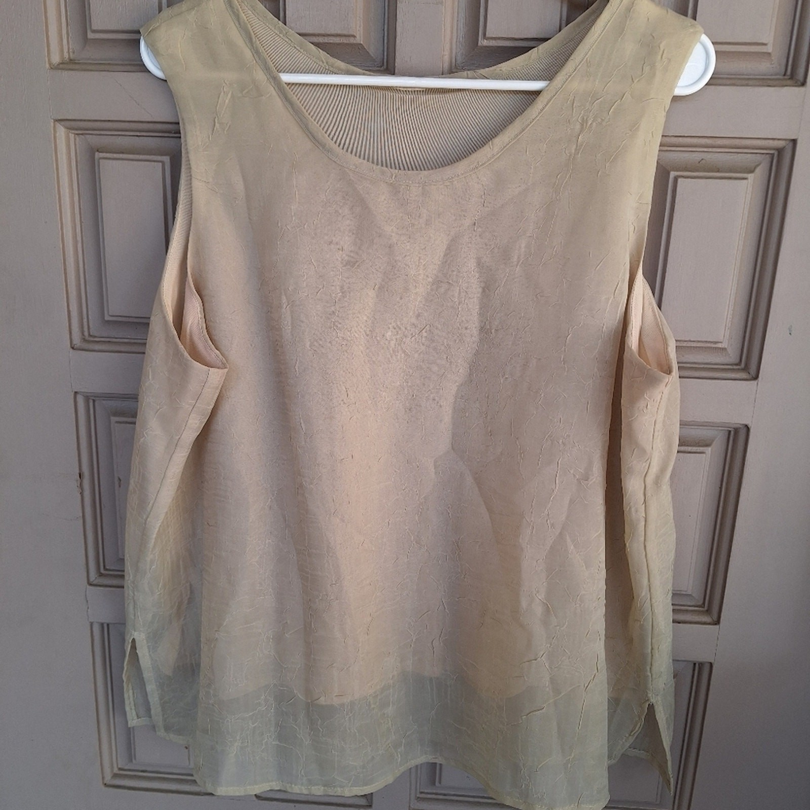 Collection by Connie 2Pc Top SzXL Lined Tank W Over Shirt Creme Silky Shiny Nice