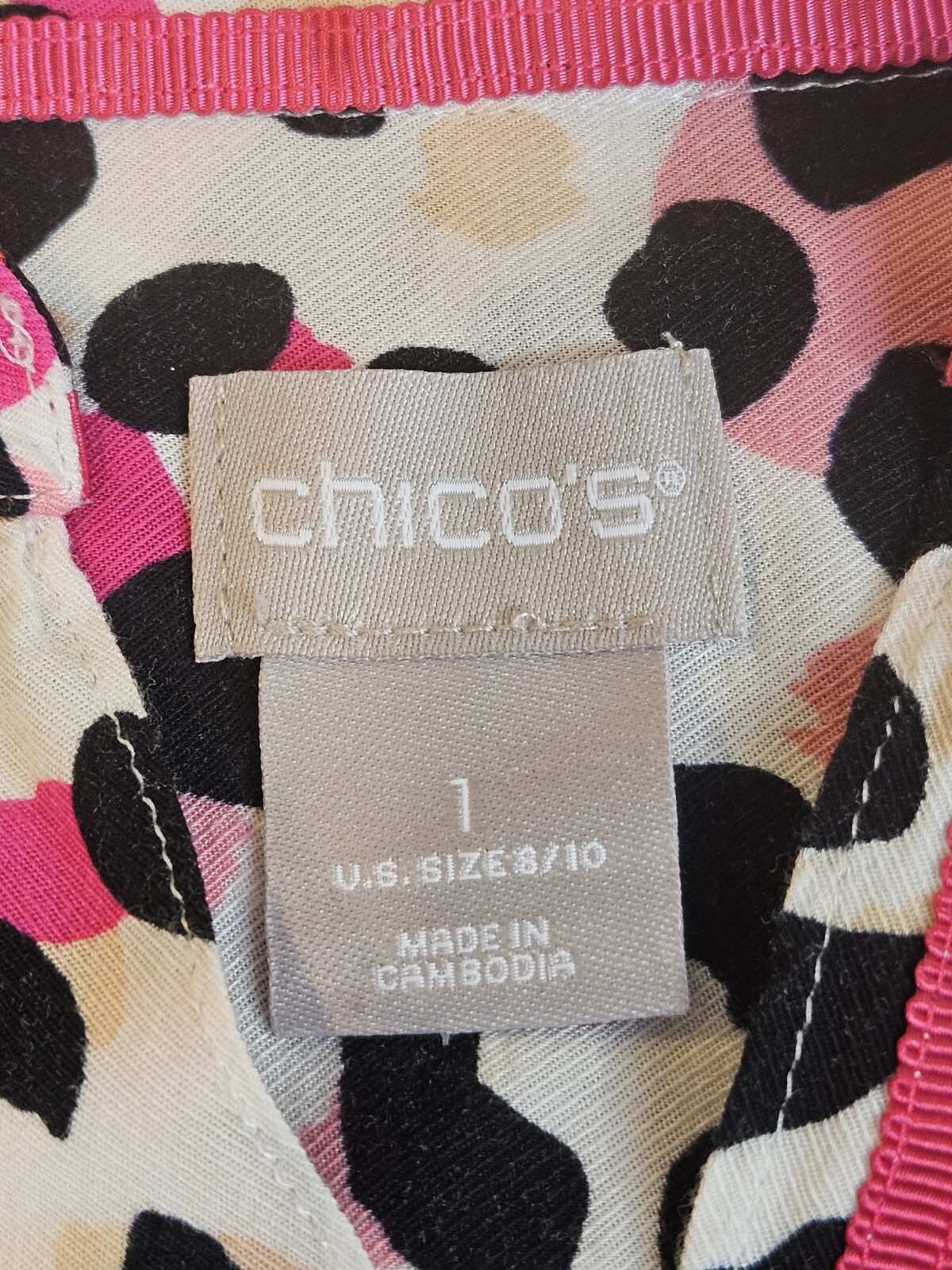 Chicos Cheetah Print Button Up Shirt Black Pink Women Medium 8/10