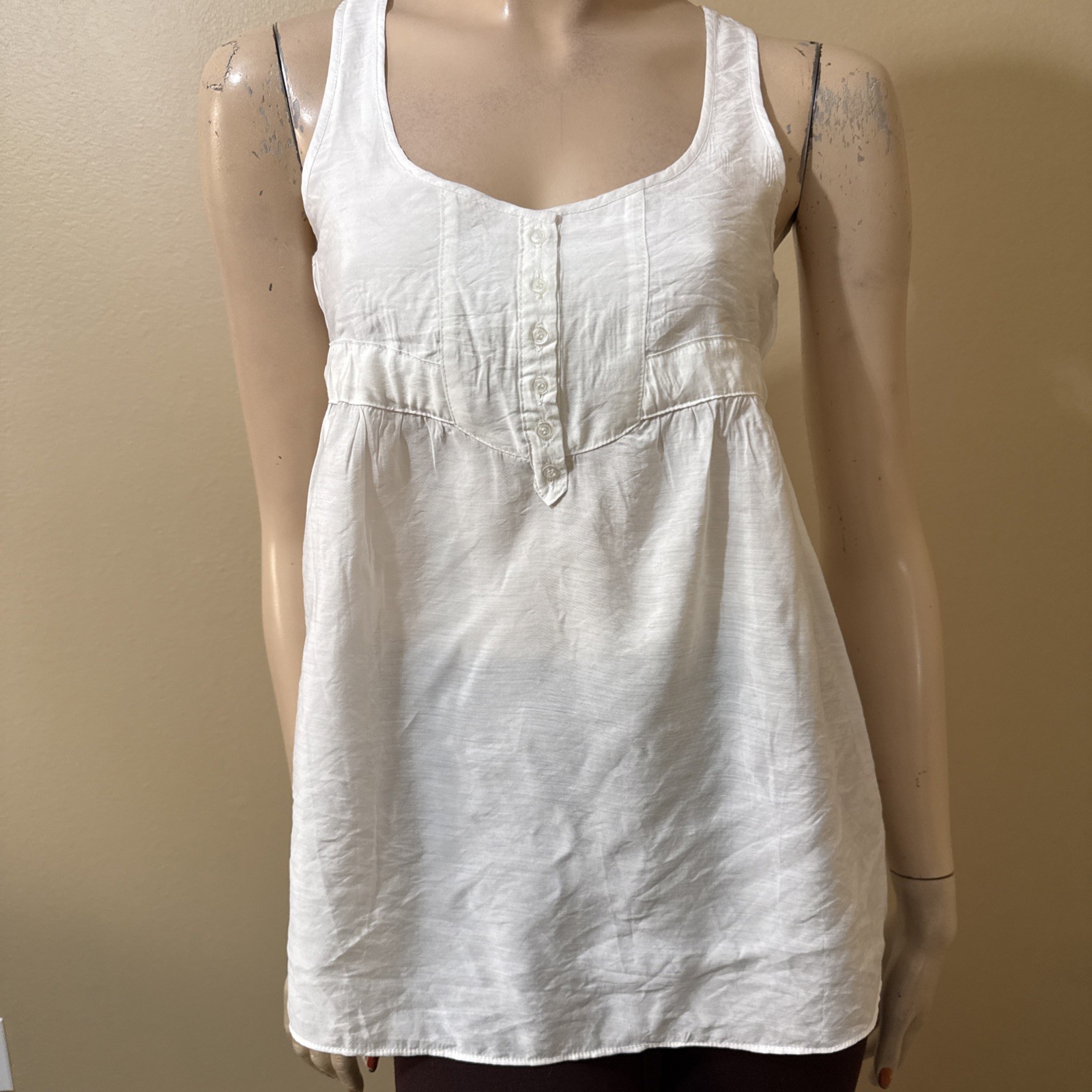 Women’s White Rayon Casual Summer Open Sheer Button Tied Size M Blouse Top Tunic