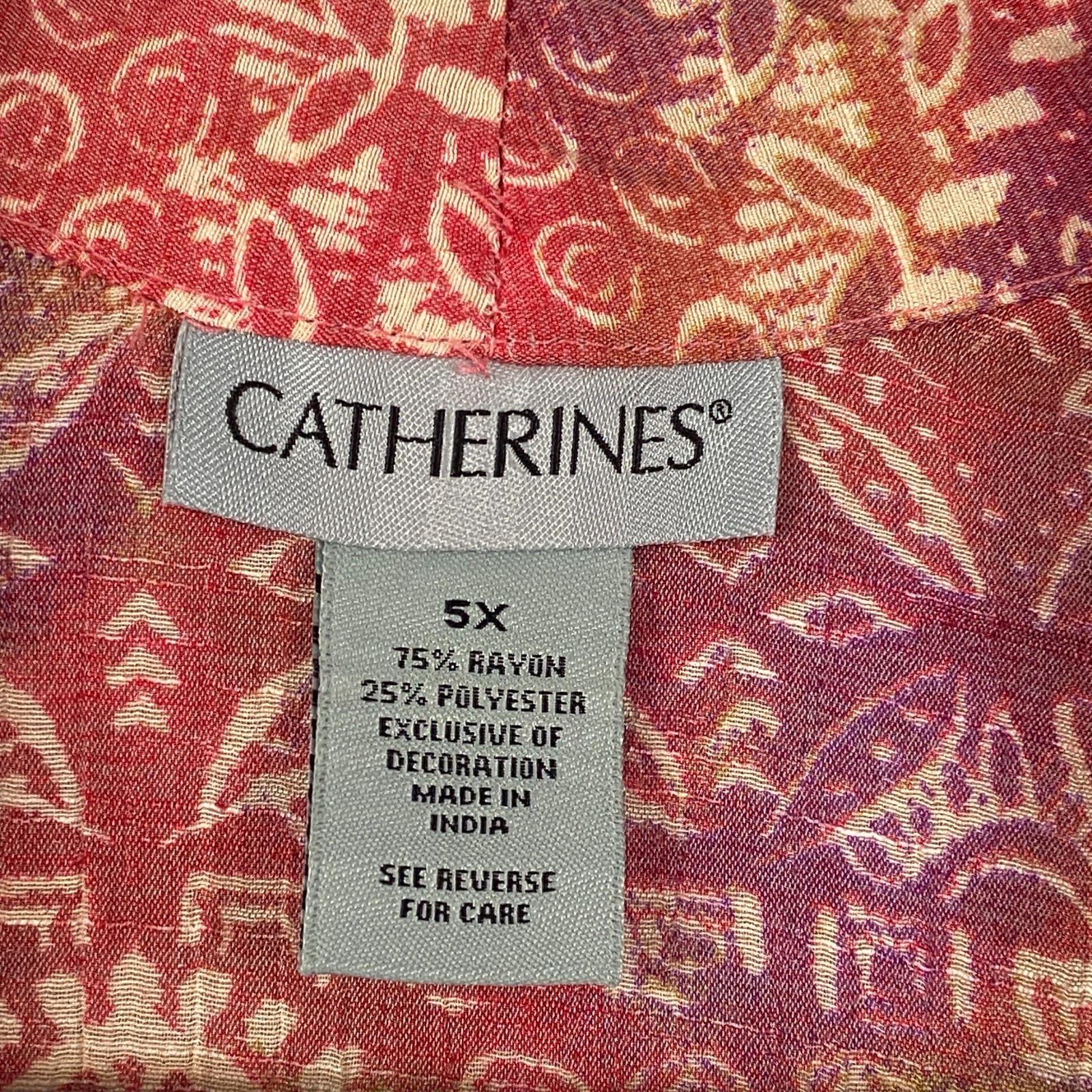 Catherines Open Front Kimono Cardigan Size 5X Red Orange 3/4 Sleeves