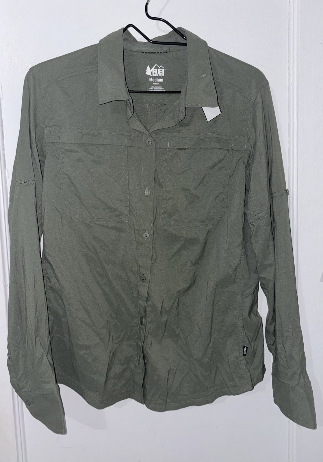 REI Co-Op Sahara Long Sleeve Button Up Sun Shirt Hiking Green- Women’s Medium