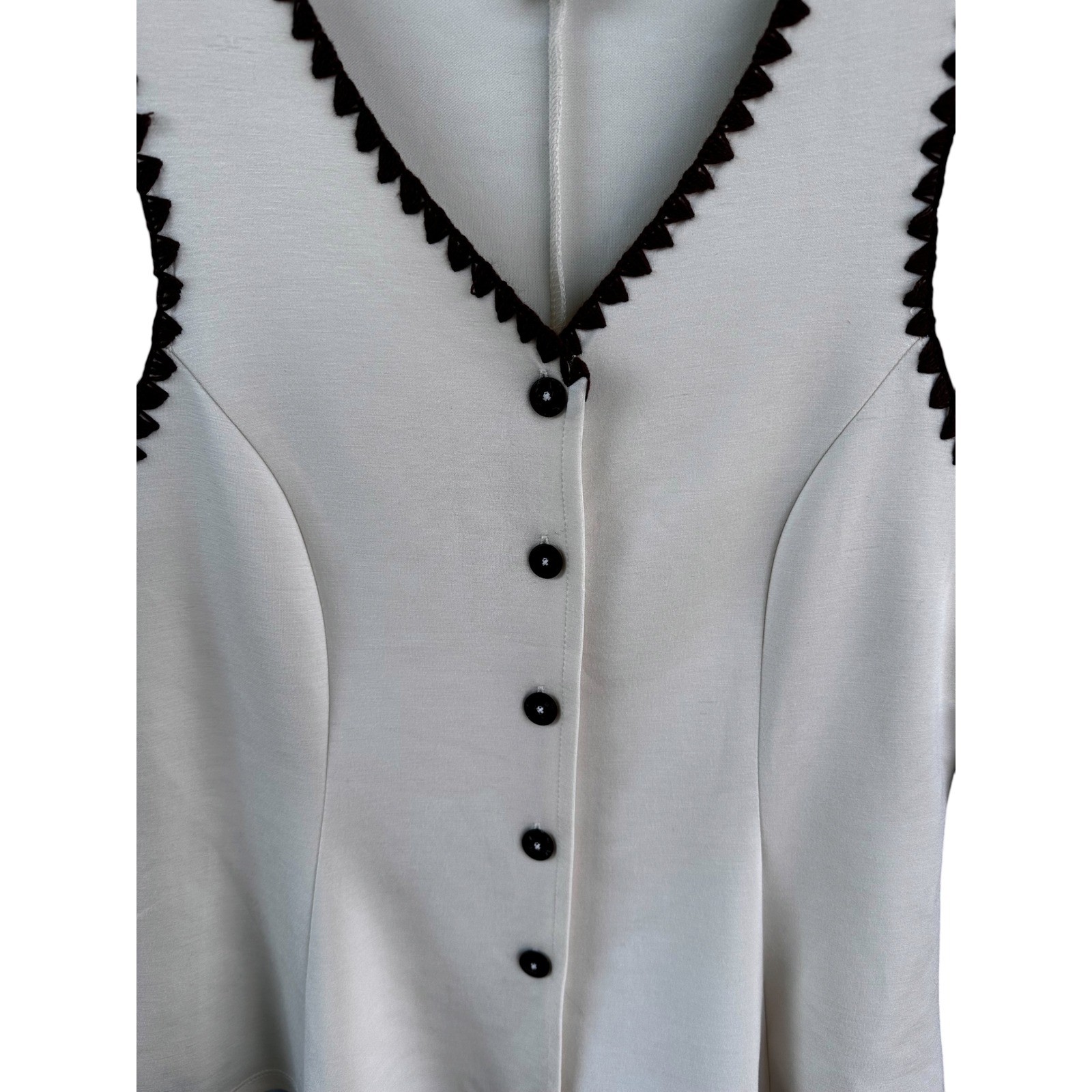 Calligraphie Cream Brown Crochet Trim Button Front Peplum Vest Top Small NWT