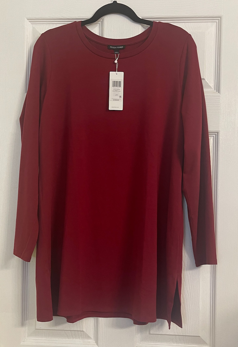 NWT $148 Eileen Fisher Deep Claret Tencel Lyocell Crew Neck Tunic Large