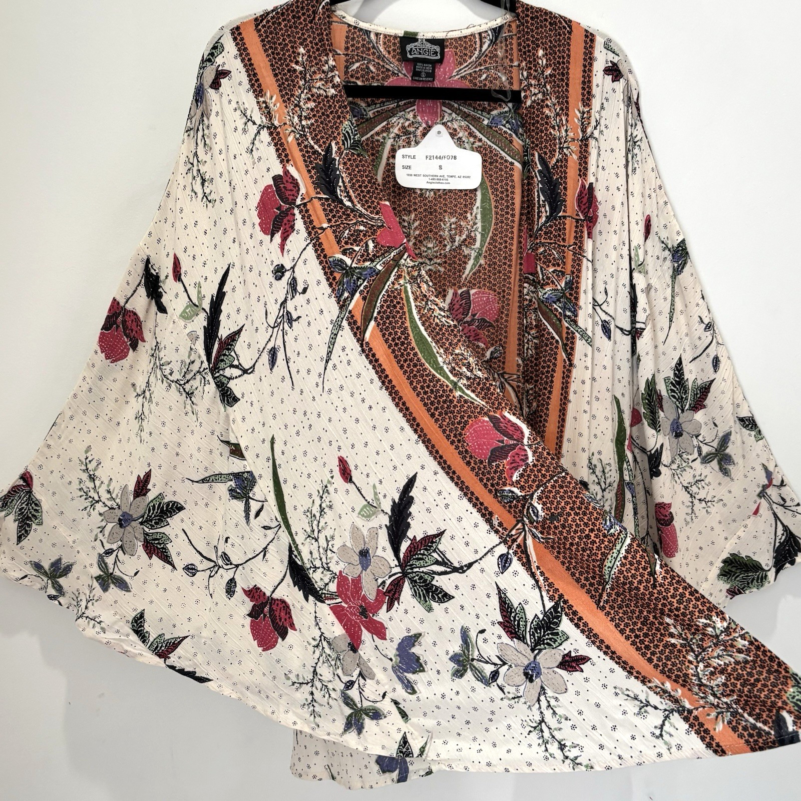 Angie Floral Open Front Kimono Size Small Beach Coastal Neutral NEW NWT A78