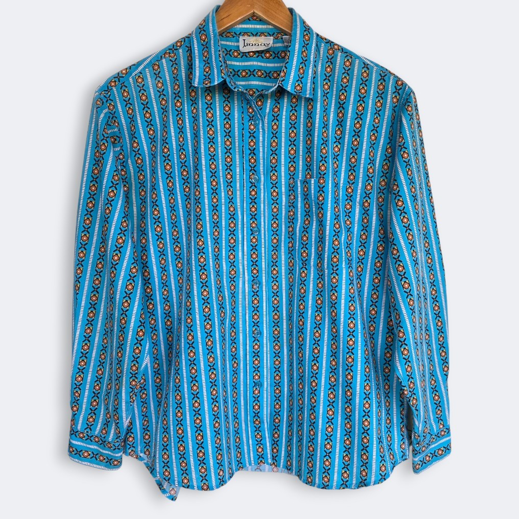 Vintage Linnay Turquoise Blue Western Button Shirt Women’s Medium M Southwestern