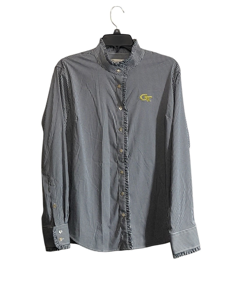 Peter Millar Shirt Womens Large Navy Gingham Plaid Performance Georgia Tech Logo