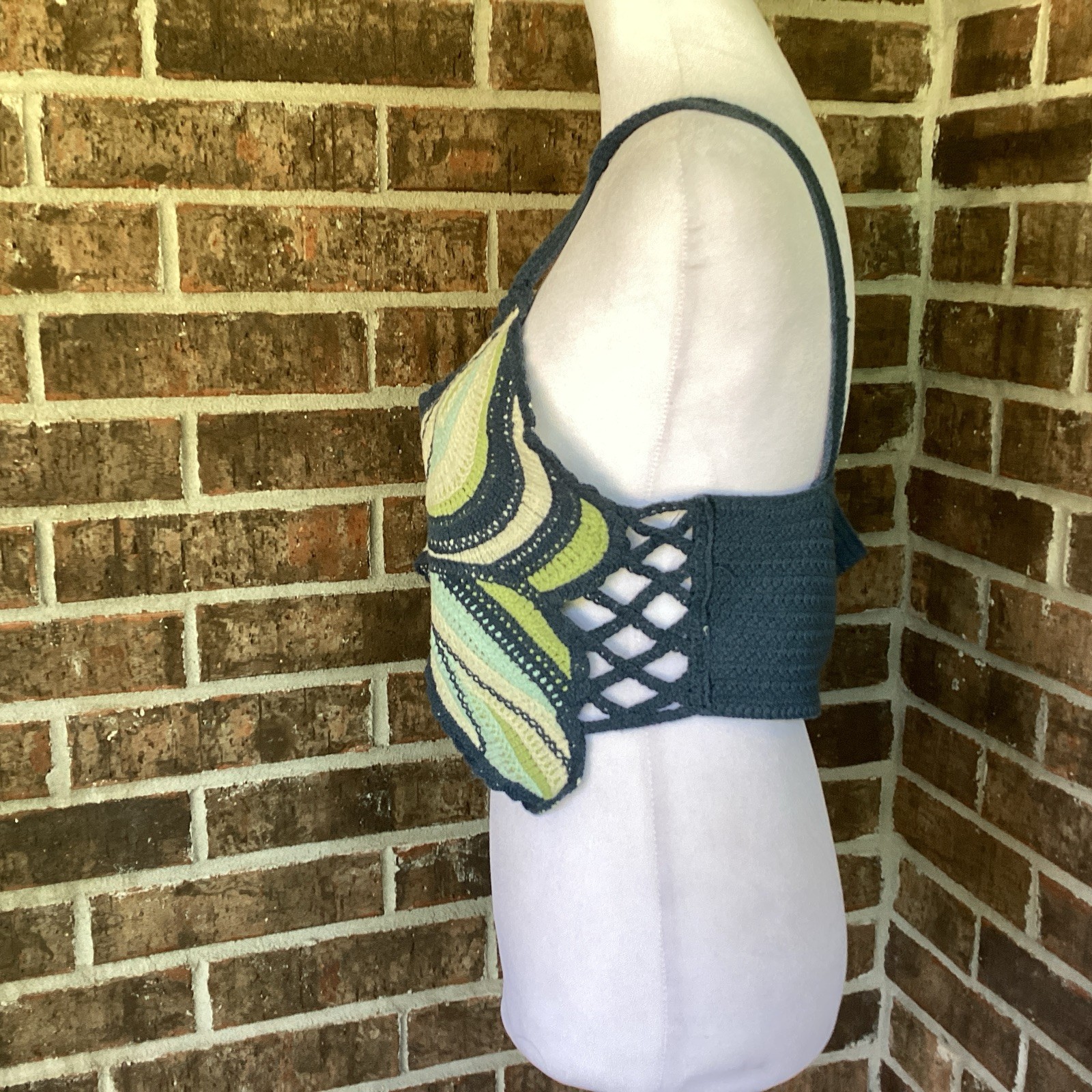 Earthbound Trading Co. Crochet Butterfly Crop Top Medium Bohemian Festival