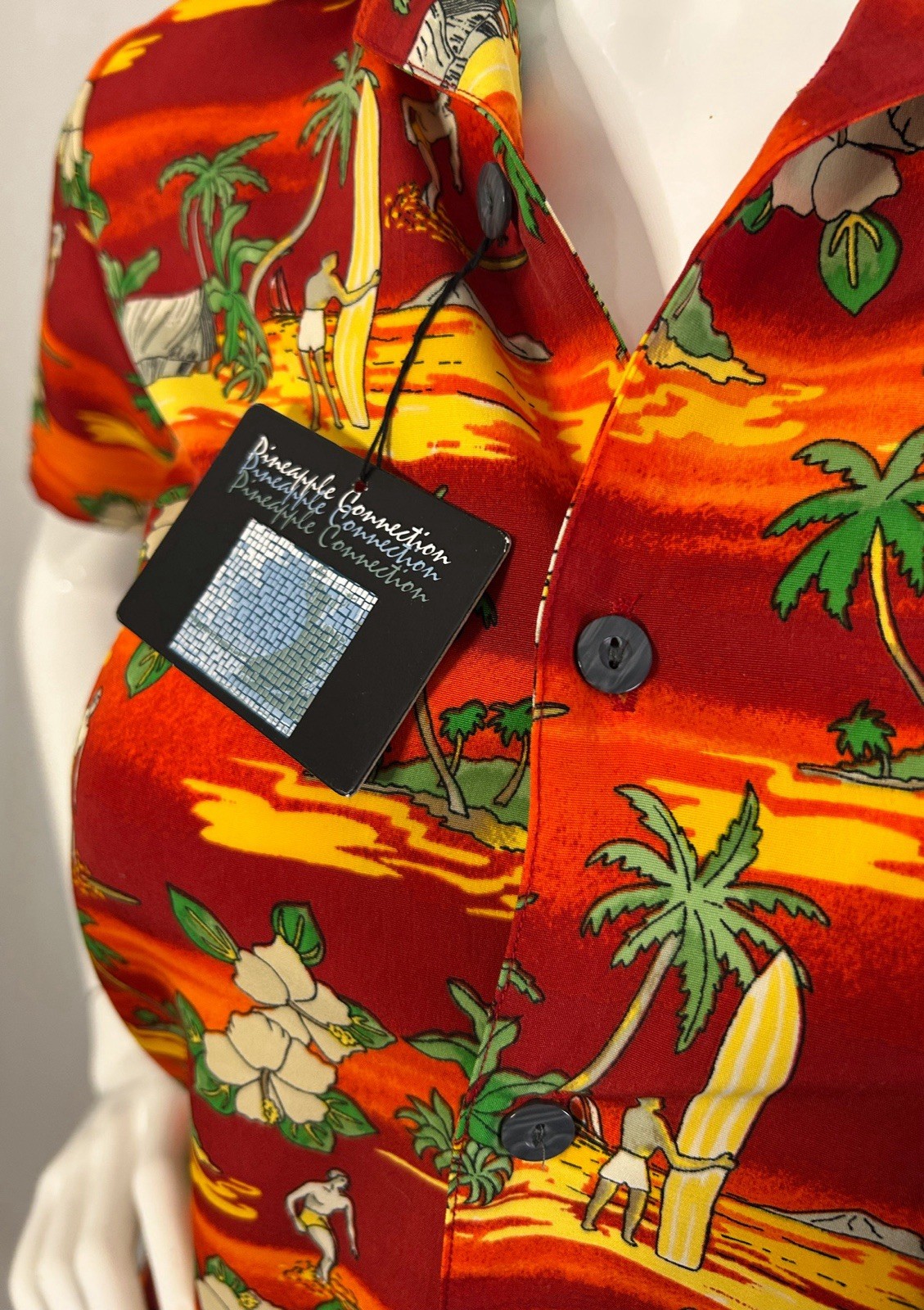 VTG Hawaiian Y2K Babydoll Surfing Baby Tee XS Kidcore Bobby Jack Style Beach NEW
