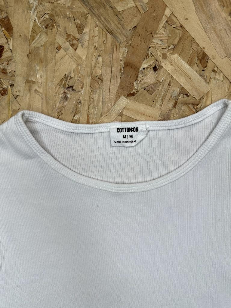 Cotton On Ribbed Long Sleeve Top Womens Medium White Crew Neck Knit Tee