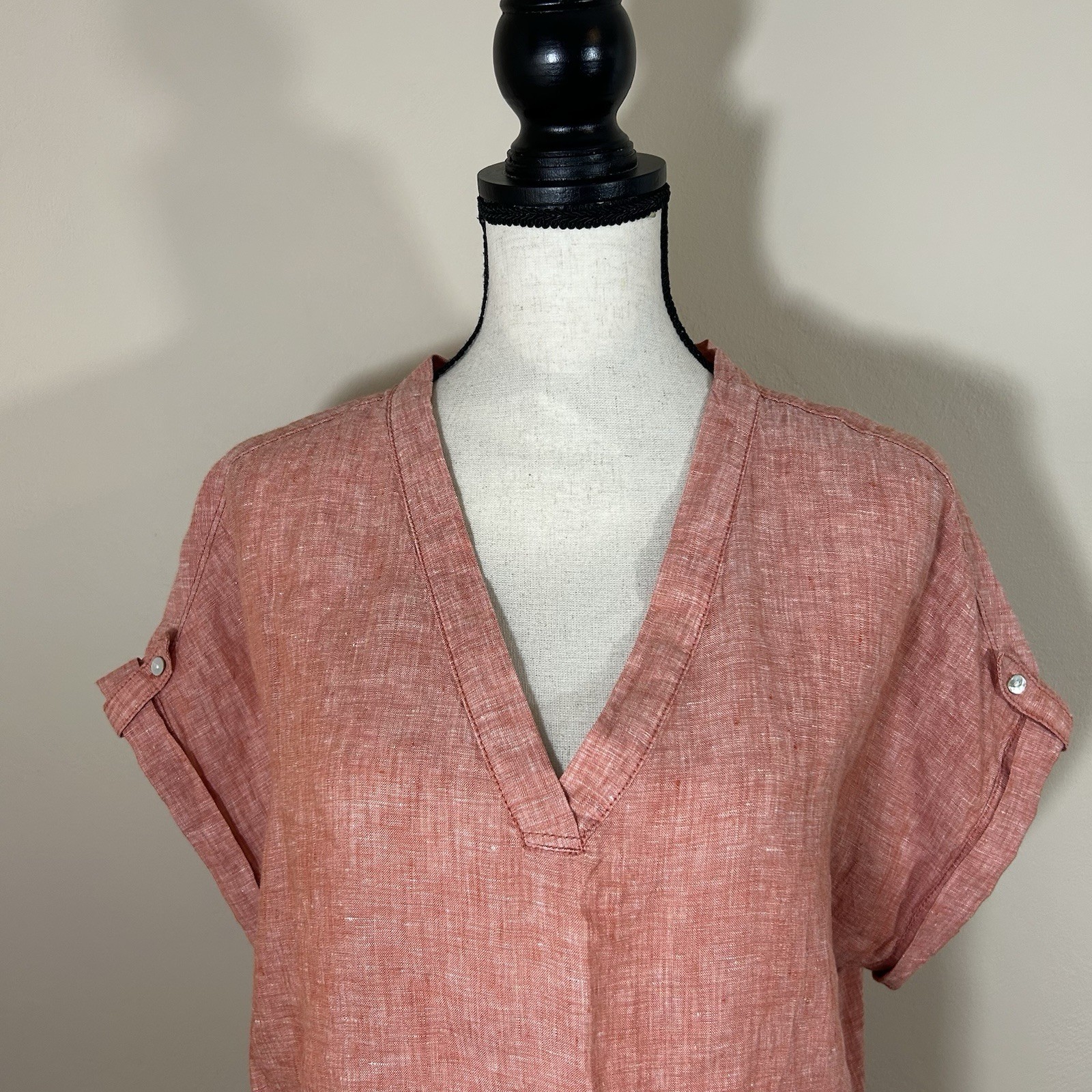 Isaac Mizrahi New York Linen Tunic Top XL Orange Boxy V Neck Boho Coastal Beach