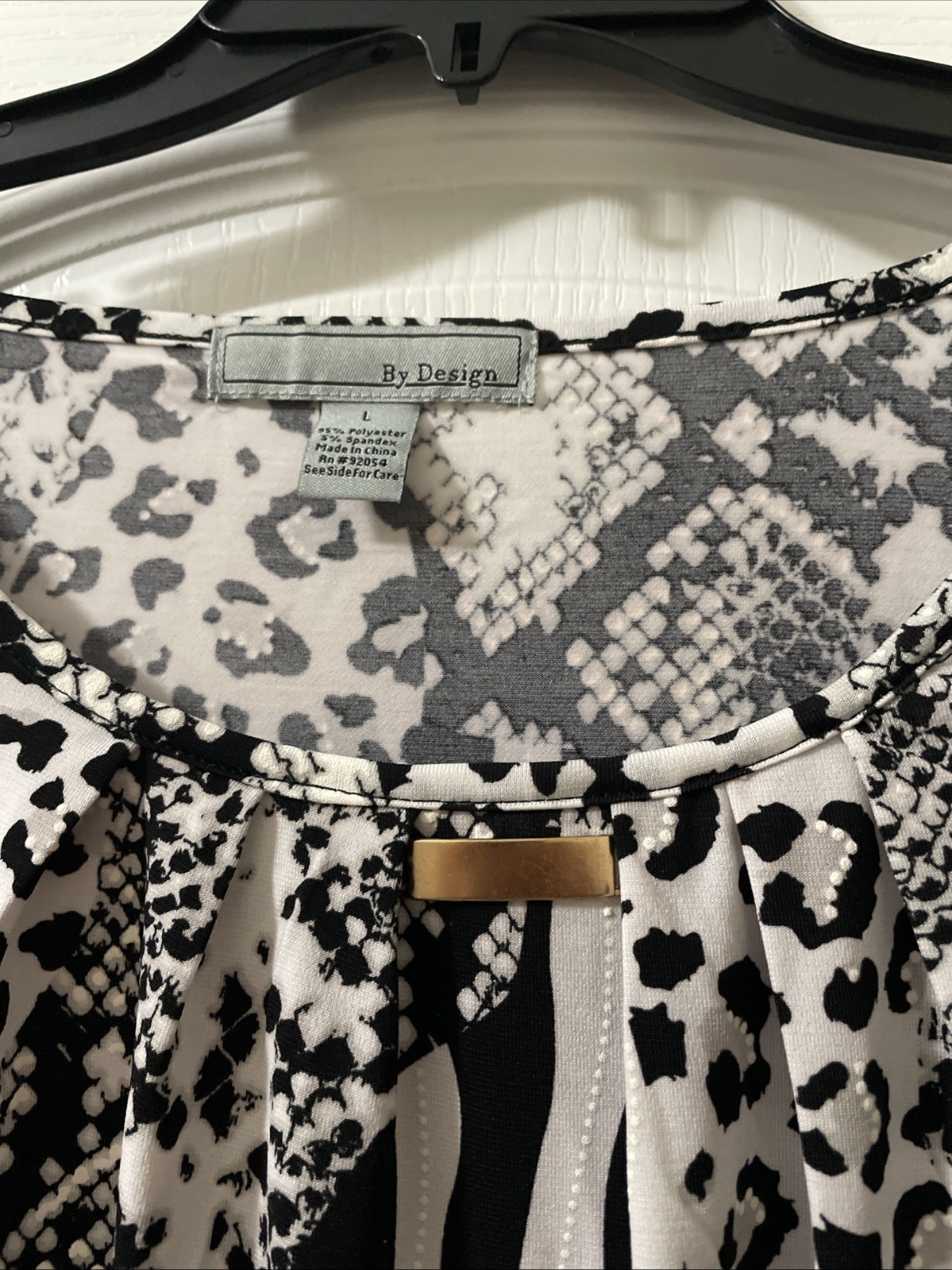 Women’s Animal Print By Design Top, Size L, Black And White, NWOT