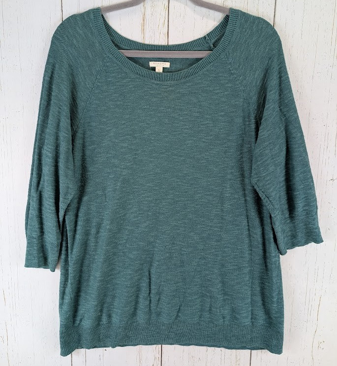 Sonoma Size Large Green Knit Rayon Cotton 3/4 Sleeve Womens Top