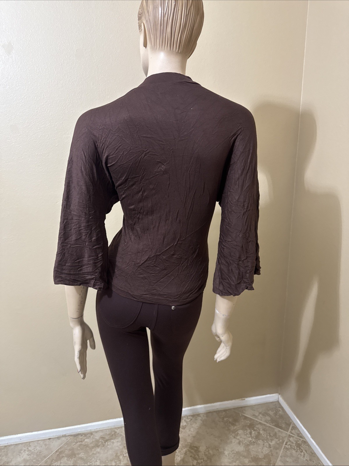 Women’s Brown Rayon Casual Pleated Stretch Beaded Bundle Size L Blouse Top