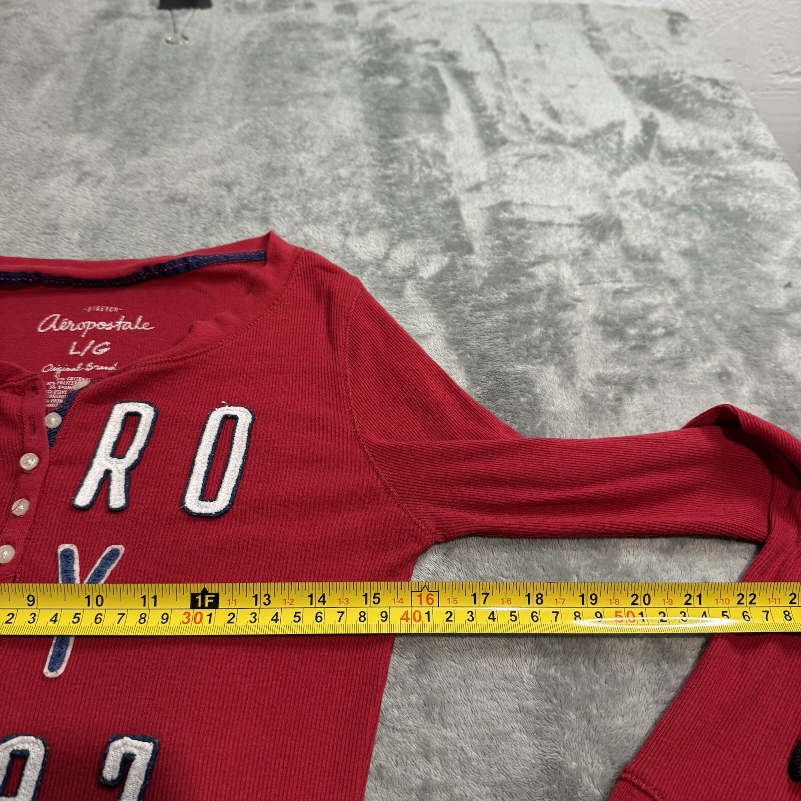 Y2K Aeropostale Womens L Ribbed Henley Thermal Top Logo Spell Out Patches 1987