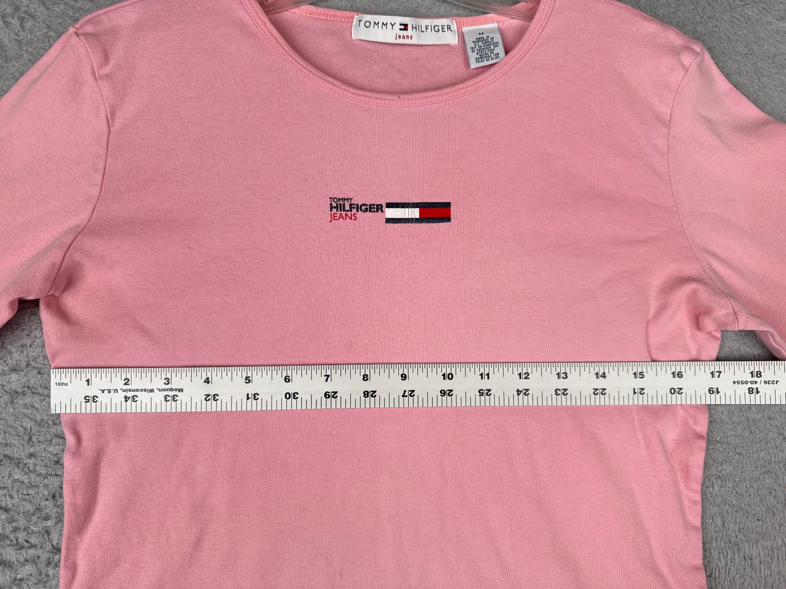 Tommy Hilfiger Jeans Shirt Women Medium Pink Long Sleeve Crew 100% Cotton READ
