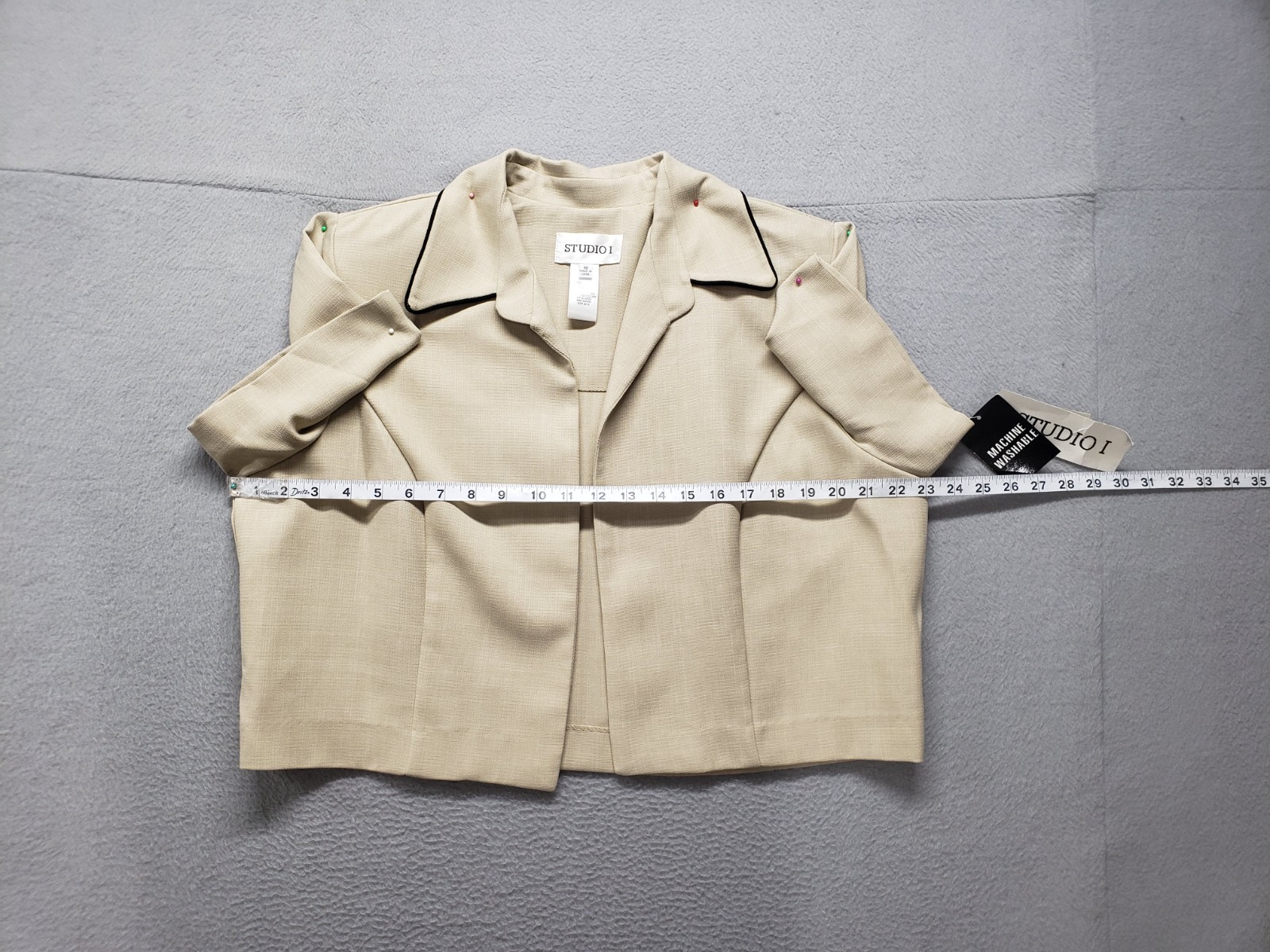 Studio I Women Tops 18 Beige Short Sleeve Open Front Collared Elegant Outdoor