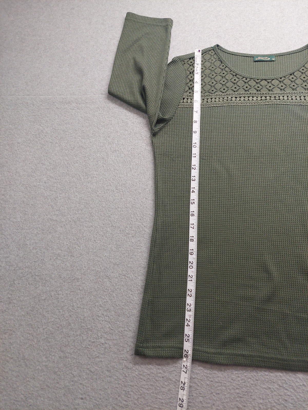 Ofeefan Women Top M Olive Green Crew Neck Pullover 3/4 Sleeve Stretch Casual