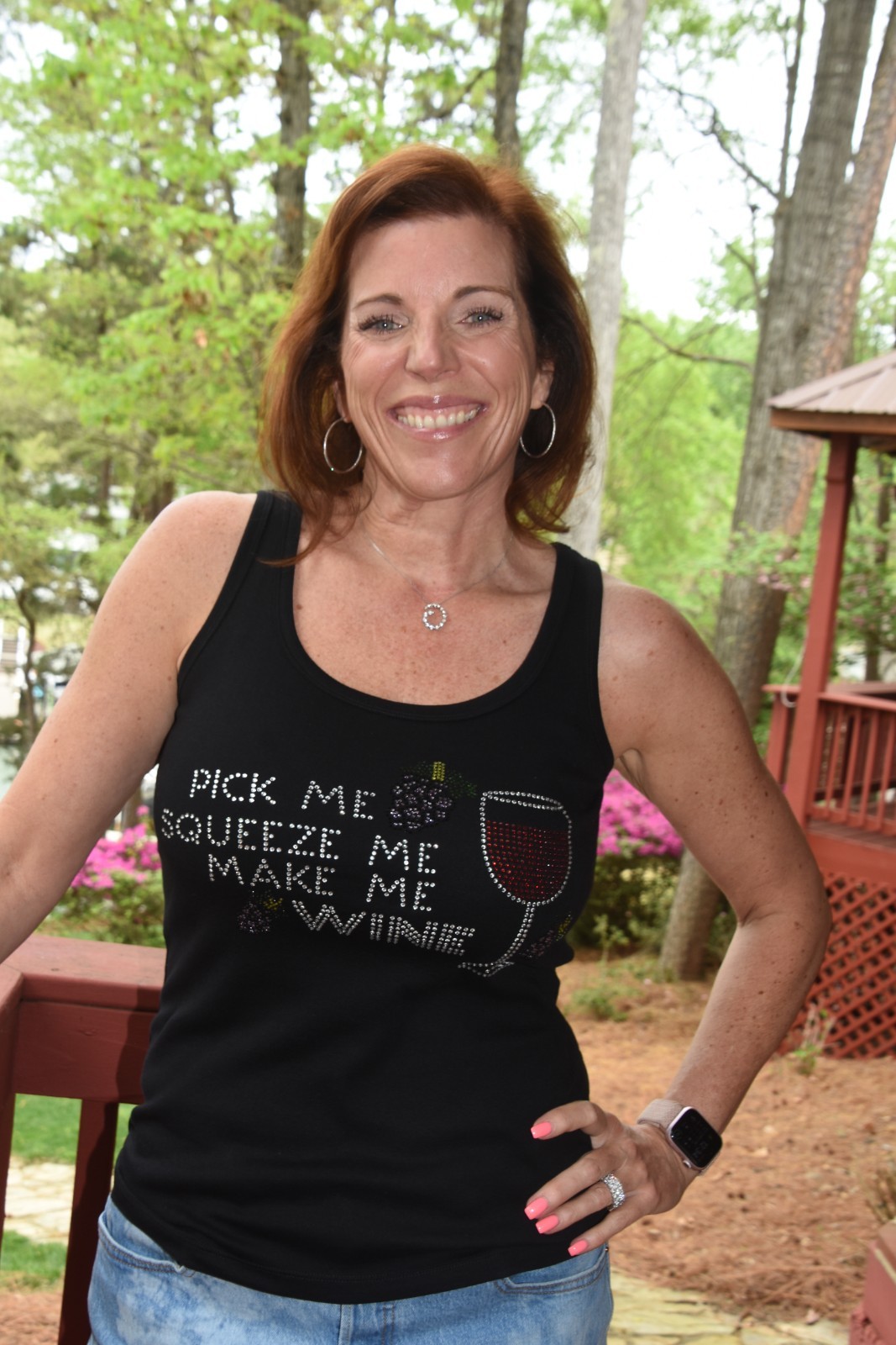 Pick Me Make Me Wine black rhinestone bling sleeveless tank top size small