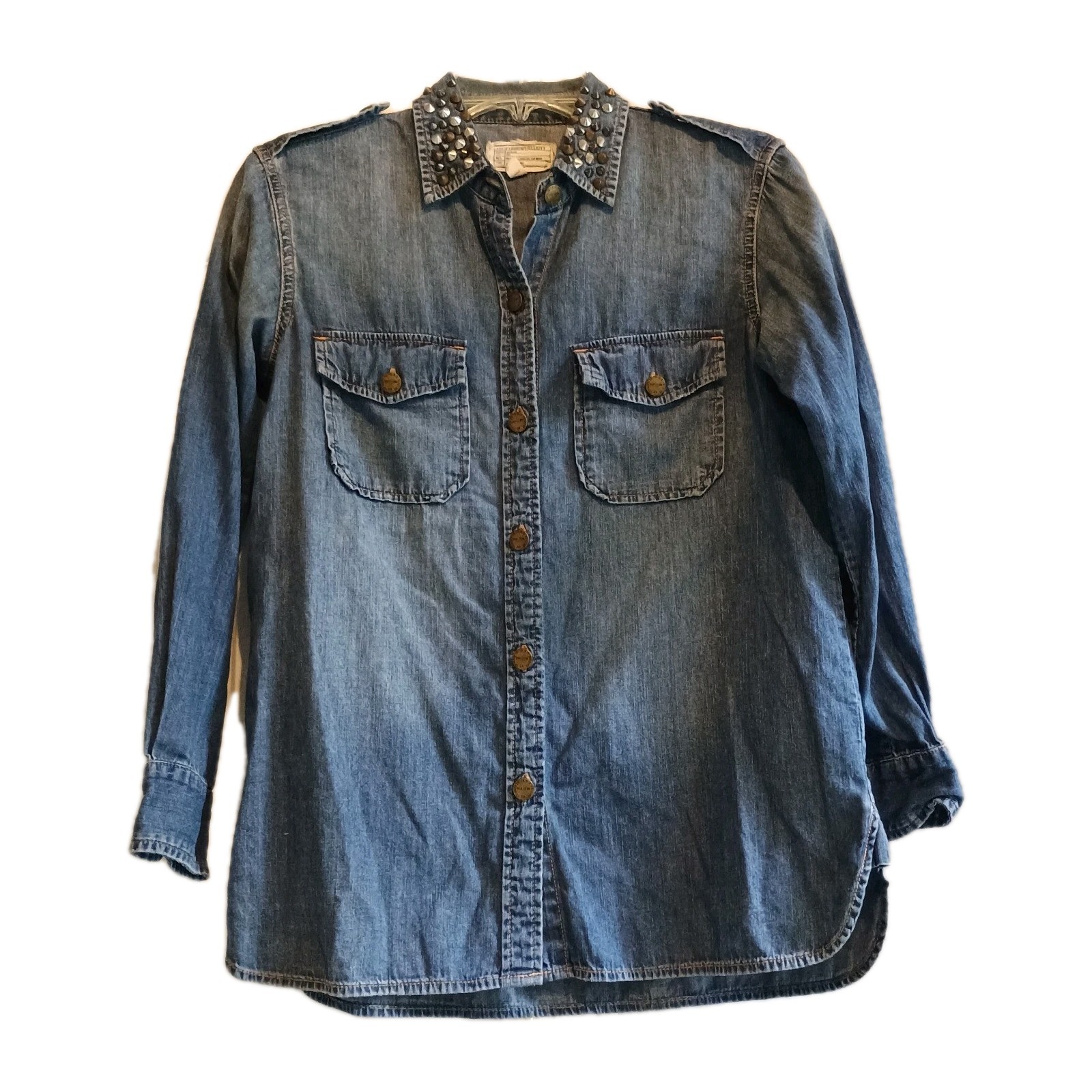 CURRENT/ELLIOTT STUDDED BLUE DENIM JEAN “The Perfect Shirt” SIZE 1 MSRP $215