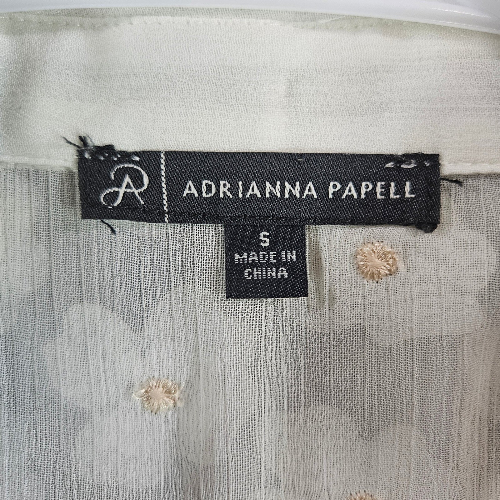 Adrianna Papell Womens White 3D Floral Applique Button Down Blouse Size S