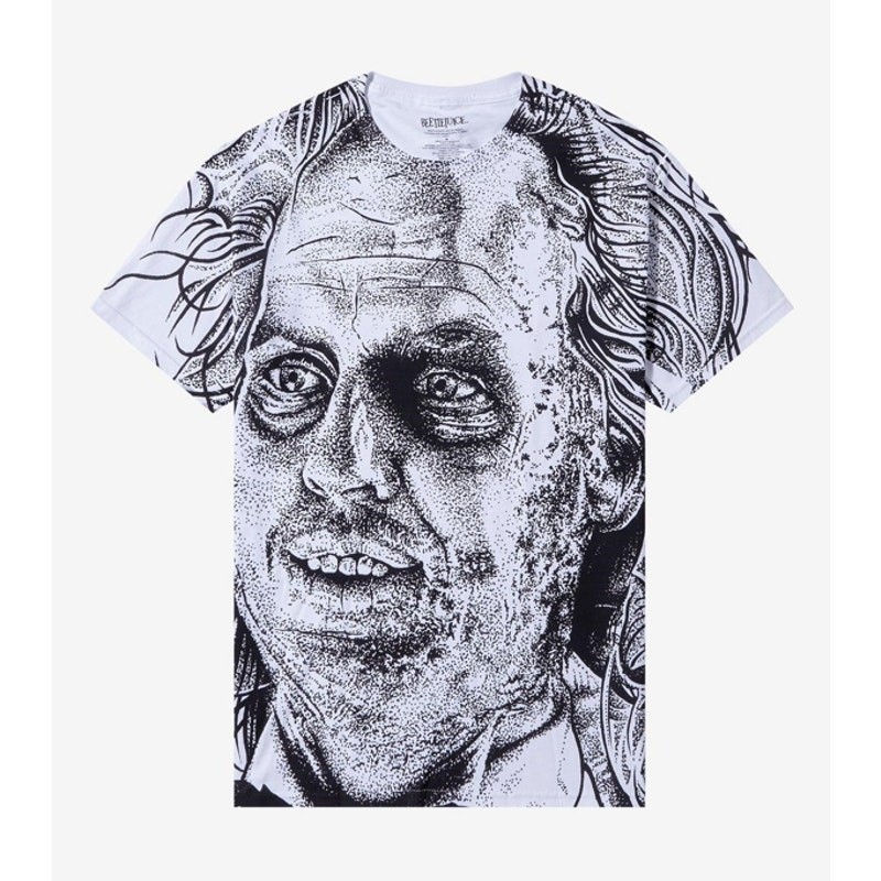 Beetlejuice Movie Face Jumbo Graphic T-Shirt White Black Tee Size Large LG L New