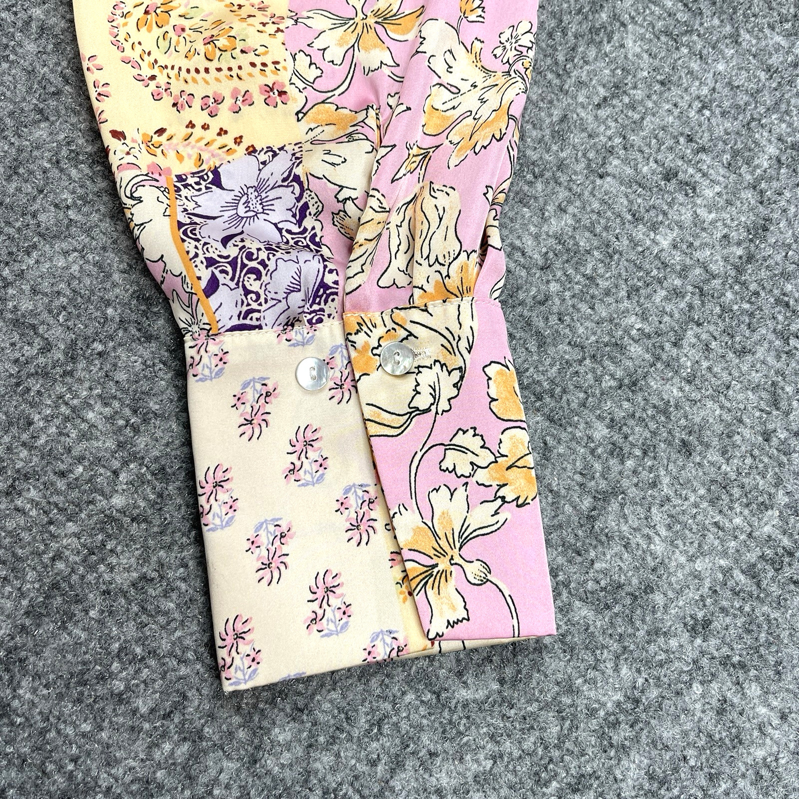Zara Satin Paisley Patchwork Top Womens Medium Collared Oversized Button Front