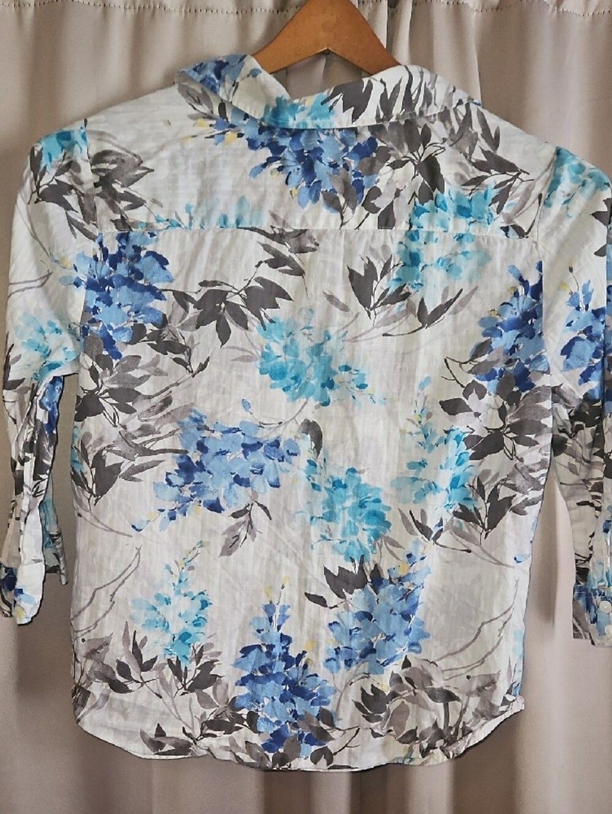 Karen Scott White Button-Down Shirt with Blue Floral Print