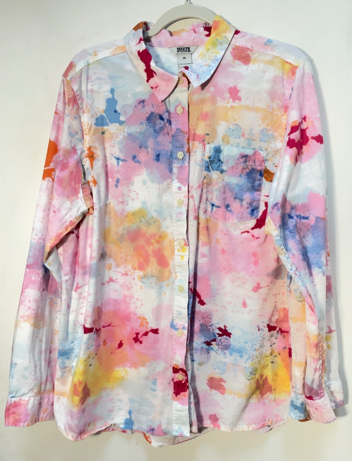 DULUTH TRADING Shirt Women’s XL Tie Dyed Pastel Long Sleeve Cotton Blouse NWOTs