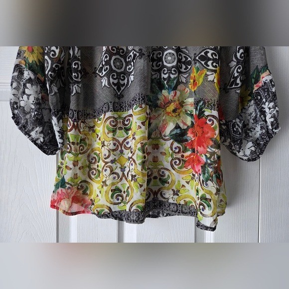 Fig and Flower Multicolor Sheer Floral Top Size S. Excellent condition.