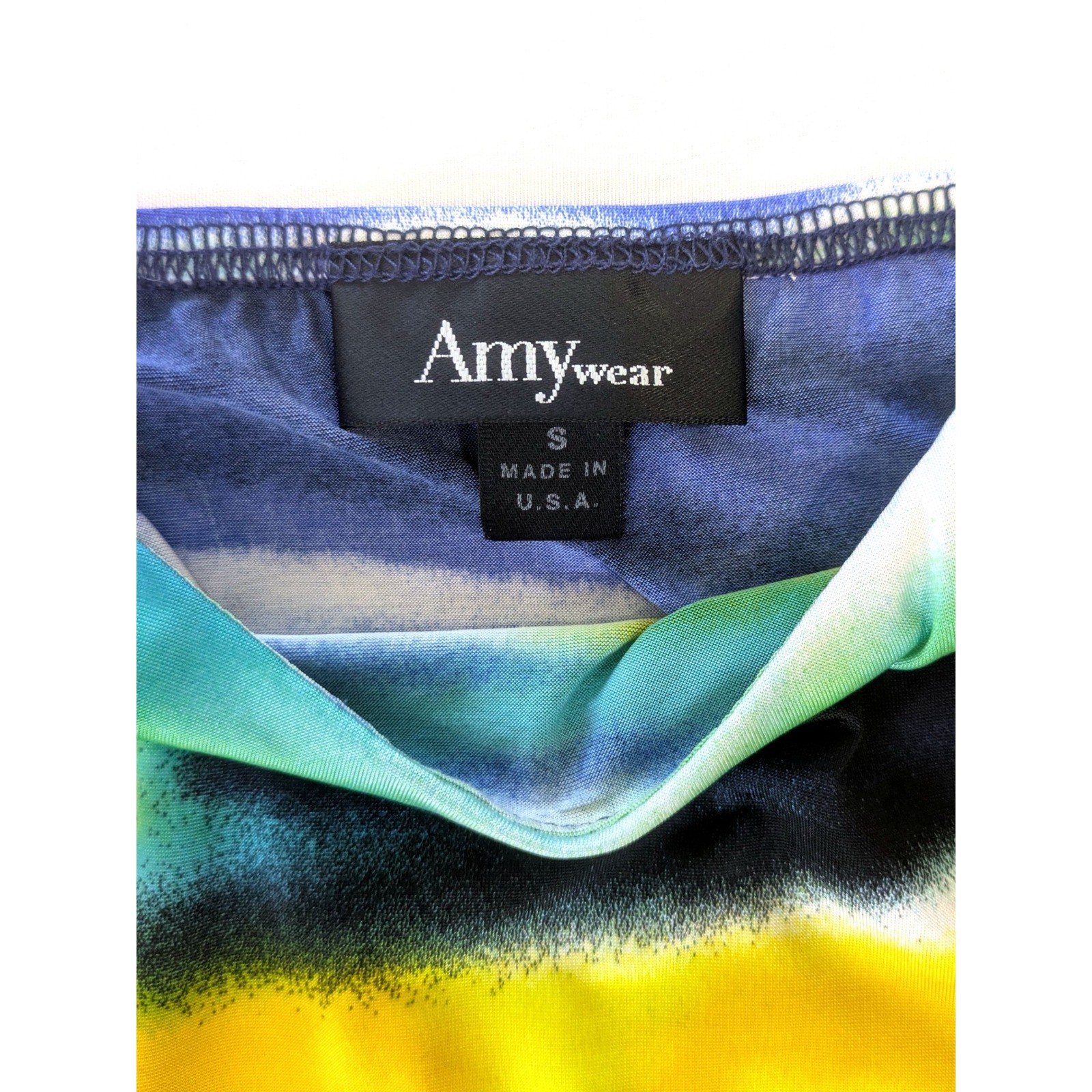 Amywear Womens Multi Color Striped Ruffle Tank Top Elastic Waist Size S USA