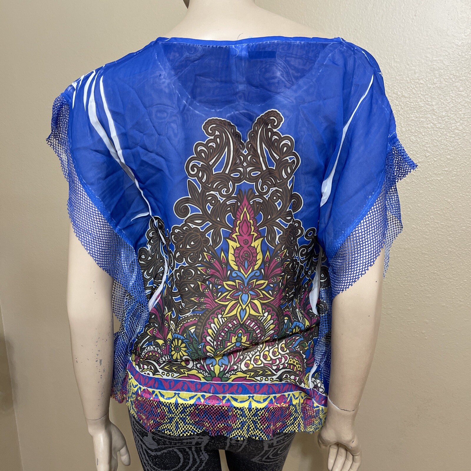 Women’s Blue Multicolour Polyester Relaxed Lace Lightweight Size L Top Blouse