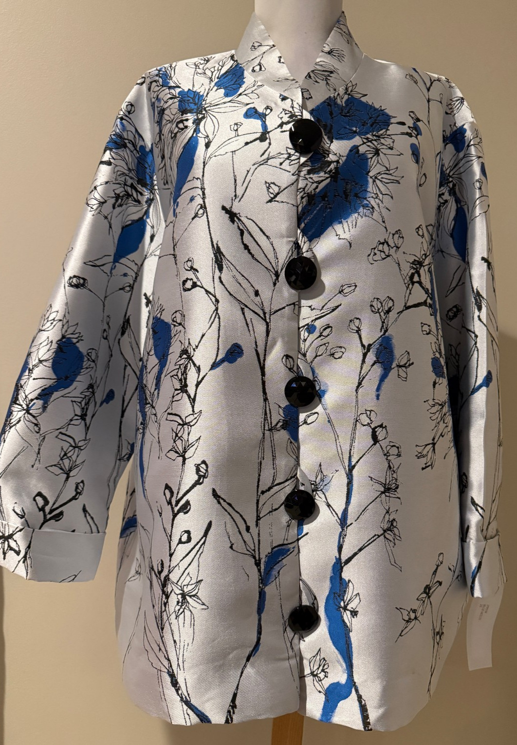 CAROLINE ROSE Womens Gray Black & Blue Blazer Jacket Shirt Pockets NWT – Sz 2X