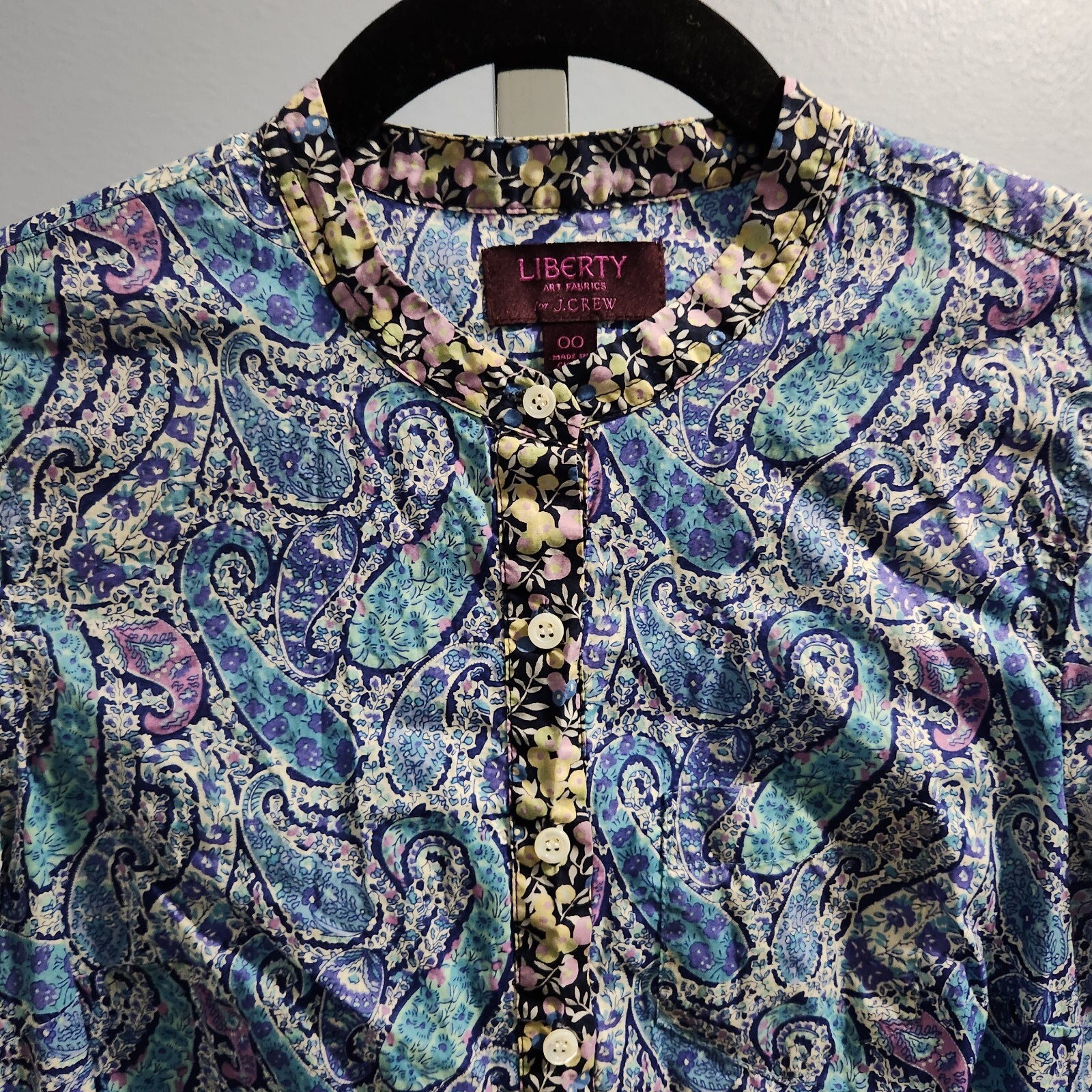 Liberty Art Fabrics For J. Crew Popover Button Up Long Sleeve Blouse Paisley 00
