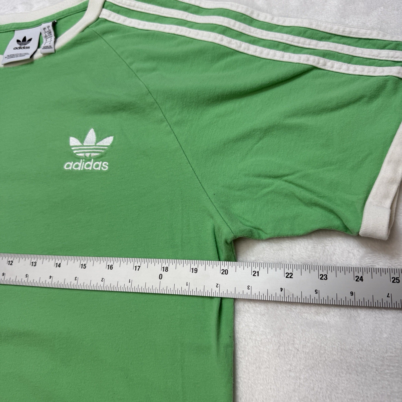 Adidas Originals Trefoil Green Ringer T-Shirt 3 Stripe Sleeve Womens L
