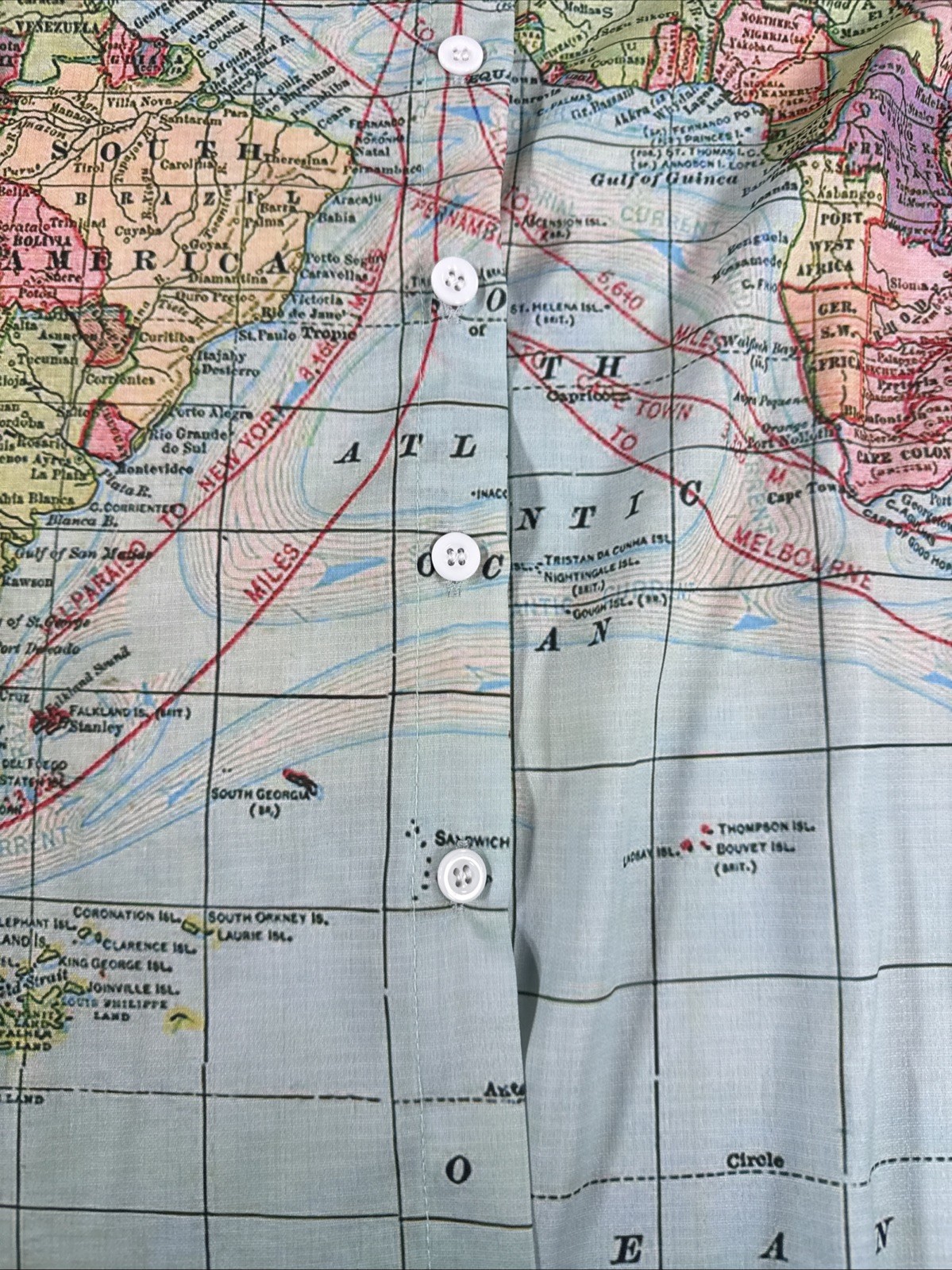 Miss Look Linen Button Down World Map Long Sleeve Blouse Women’s Size Medium