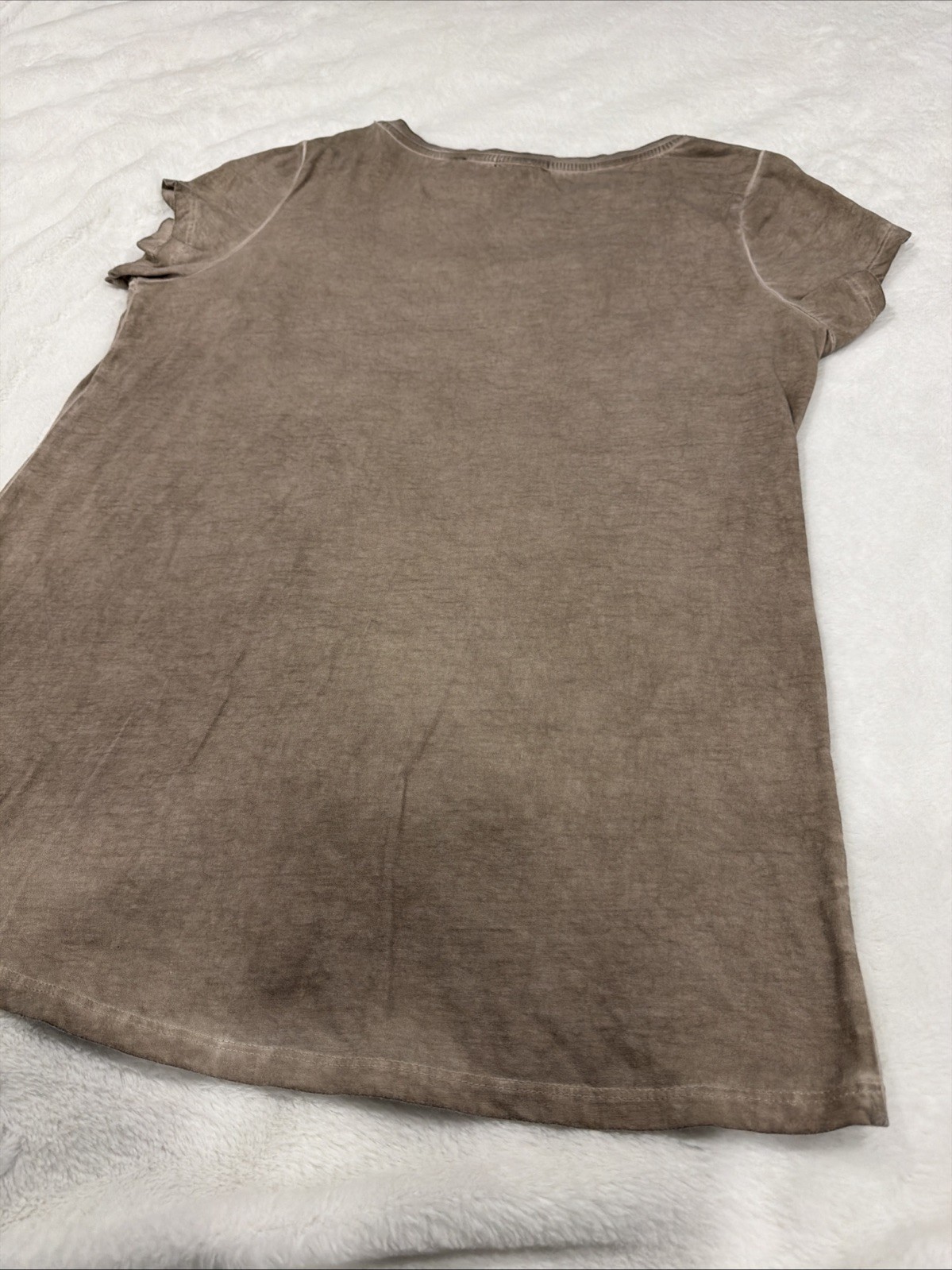 Via Milano T-shirt Faded Taupe Gold Sequins & Pocket Scoop Neck Women’s Large