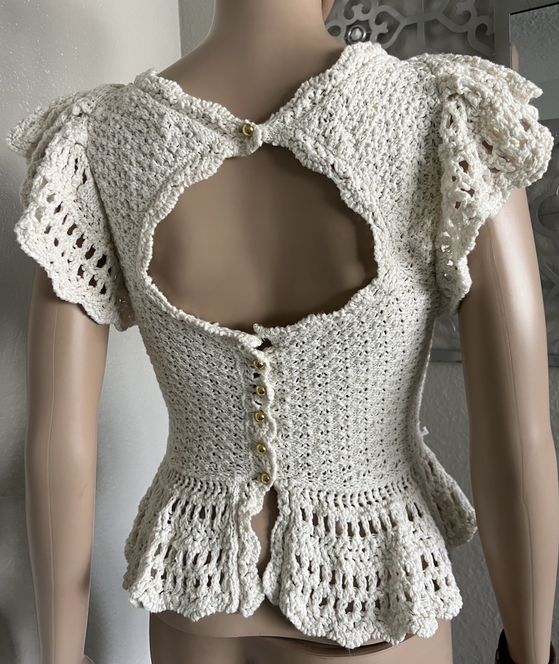 by Anthropologie Knit Coquette Bohemian Prairie Romantic Top Blouse Ruffle XS P