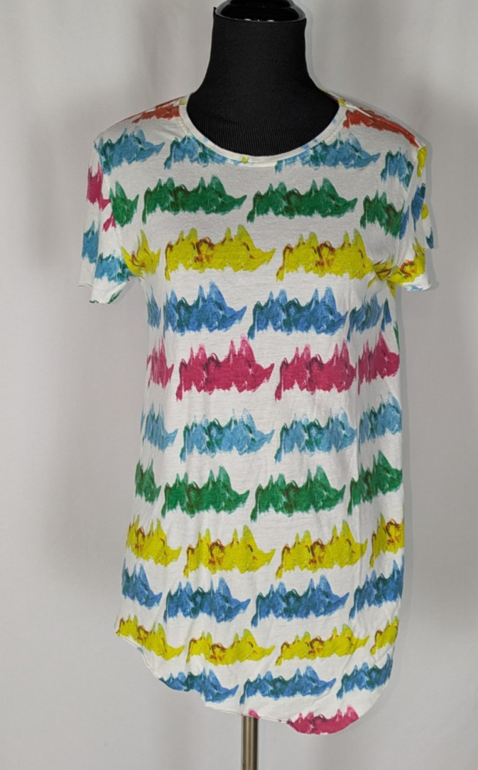 Zara Tshirt L Women’s White Paint Splotches Short Sleeve Super Soft Unique