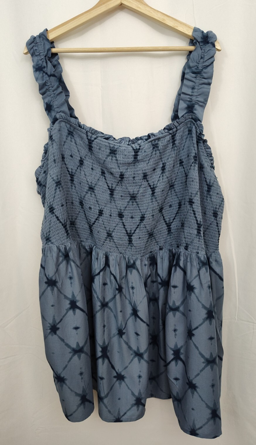 Sonoma Tank Blouse Women’s Size 4X Tank Rayon Blue Tie Dye Smocked Baby Doll